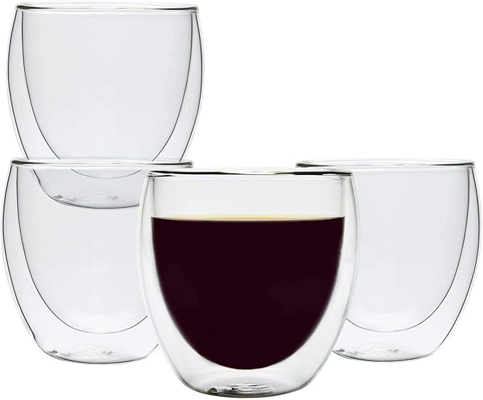 ComSaf 8oz Glass Coffee Mugs Set of 4, Double Walled Insulated Thermal Mugs for Latte Cappuccino Cocoa Milk Cafe Juice Tea, Clear Espresso Cups Set Glassware Gift for Christmas Birthday