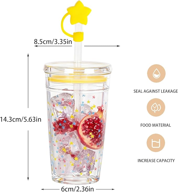 Clear Tumbler Cup, 16 oz Plastic Iced Coffee Cup with Lid and Straw, 6 Pack, Reusable and Dishwasher-Safe, for Gatherings and Outdoor Adventures (6, Star)