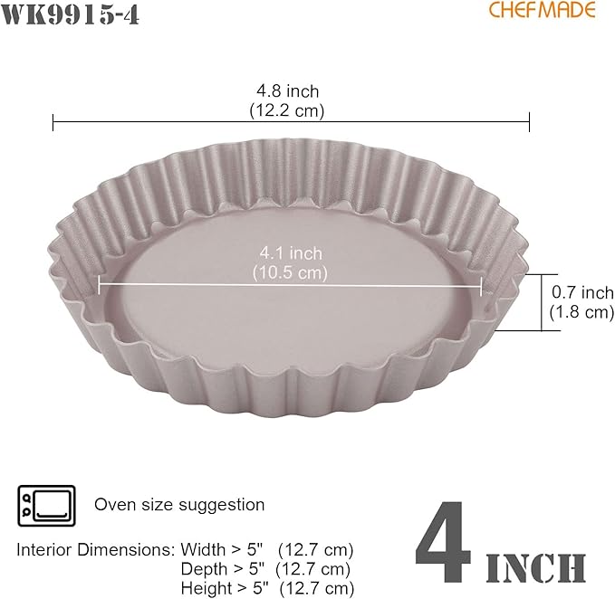 CHEFMADE Round Tart Pan, Non-Stick 4 Inch 4Pcs Quiche Pan