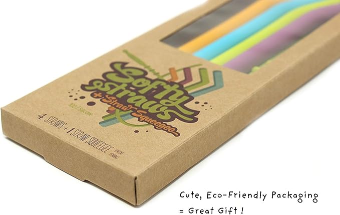 Wide Premium Reusable Silicone Drinking Straws + Patented Straw Squeegee - 9” Long With Curved Bend for 20 30 32 oz Tumblers Non Rubber, Flexible, Safe for Kids/Toddlers, Smoothie