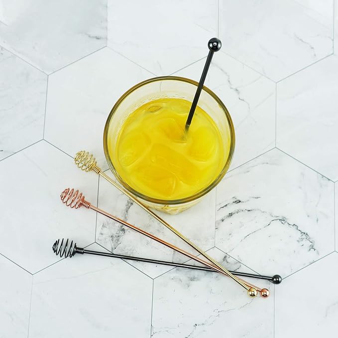 Coffee Stir Sticks,BURLIHOME Specialty Spoons Stainless Steel Spherical Mixing Spoon Solid/Hollow Swizzle Sticks For Drink/Cocktail/coffee,Home Bar Party Supply,Black-4 Pieces.