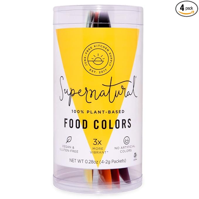 Plant-Based Food Color Variety Pack by Supernatural, Food Dye Powders, 4 Natural Colors, No Artificial Dyes, Gluten Free, Vegan (Pack of 4)