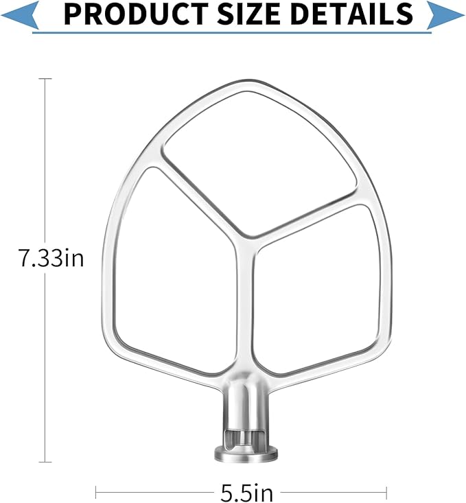 Stainless Steel Paddle Attachment Rust-Resistant Compatible with KitchenAid 5-6QT Mixer, Bowl Lift Stand Mixer Attachment for Quick Kneading of Bread, Pasta, Cookies, Pizza, Etc. Dishwasher Safe
