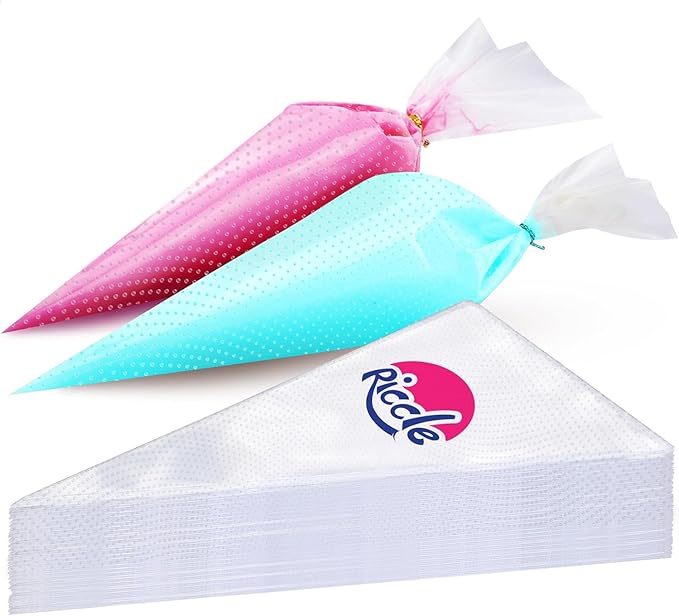 Riccle Disposable Piping Bags 16 Inch - 100 Textured Anti Burst Pastry Bags - Icing Piping Bags for Frosting - Ideal for Cakes and Cookies Decoration
