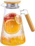 Glass Pitcher, 60 oz 1.8 Liter Glass Water Pitcher with Lid,Hand Blown Iced Tea Pitcher for Fridge,for Juice, Coffee, Milk, Cold or Hot Beverages, Heat Resistant