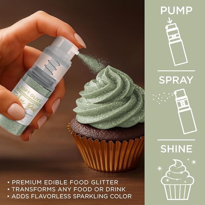 Bakell - Soft Olive Tinker Dust (4g, 1x Mini Spray Pump) Edible Glitter for Food, Desserts, and Beverages!