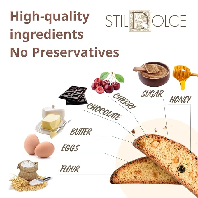 Authentic Italian Semi-Soft Chocolate and Cherry Biscotti | Made in Tuscany, Italy | Stildolce Traditional Biscuits, 8.8 Oz
