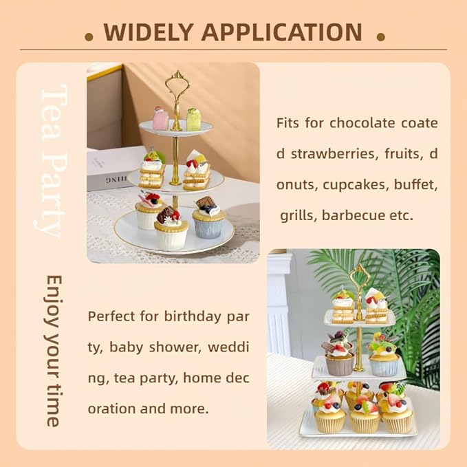 RAUVOLFIA 5 Pcs Dessert Table Stand Set - 2 X 3 Tier Plastic Cupcake Display Stands Cookie Tray Rack Serving Tower & 3 Pcs Trays for Wedding Baby Shower Tea Party