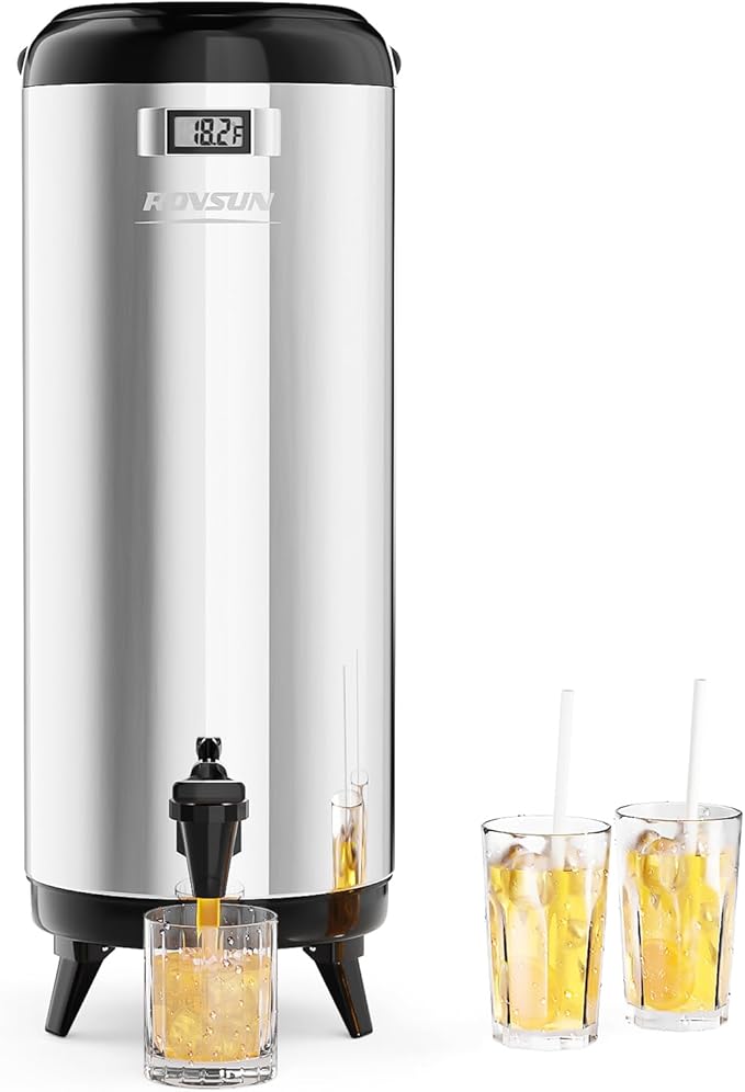 ROVSUN 4.8 Gallon Insulated Beverage Dispenser, Stainless Steel Hot and Cold Drink Dispenser, Ice and Hot Drink Server w/Spigot, Hot and Cold Beverage Server for Coffee, Tea, Milk & Juice