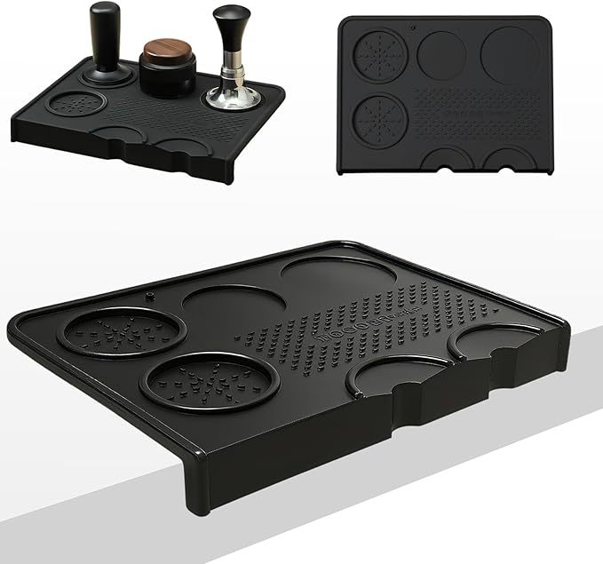 Jopgeey Espresso Tamping Mat, Coffee Tamper Mat for Espresso Machine, 10.4"x7.4" Food Grade Silicone Pad for Barista Acceessories, Waterproof Heat Resistant Tamp Station for Counter (Black)