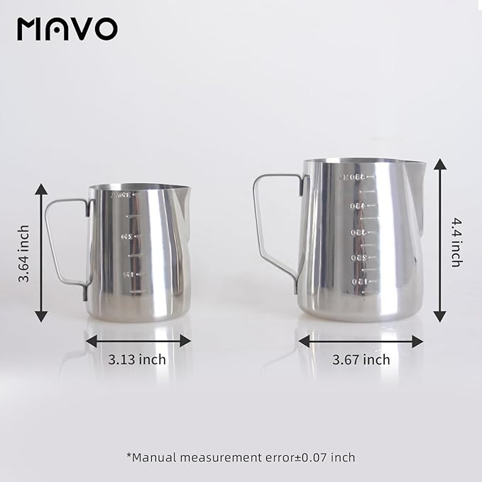 Milk Frothing Pitcher Steaming Pitchers Stainless Steel Milk/Coffee/Latte/Cappuccino Steam Pitchers Milk Jug Cup (350ml/12oz Set)