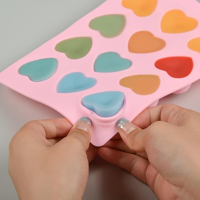 Silicone Heart-Shaped Chocolate Molds - Set of 3 Non-Stick Candy Heart Molds Silicone for Baking, Candy, Gummy, Food Grade - Pink