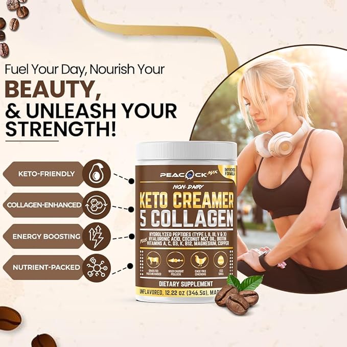 Collagen Keto Coffee Creamer Powder 12.22 oz, Pack of 12, Hydrolyzed Collagen Peptides with Coconut MCT Oil, Magnesium, Unflavored Protein Powder, Sugar Free Coffee Creamer for Smoothies