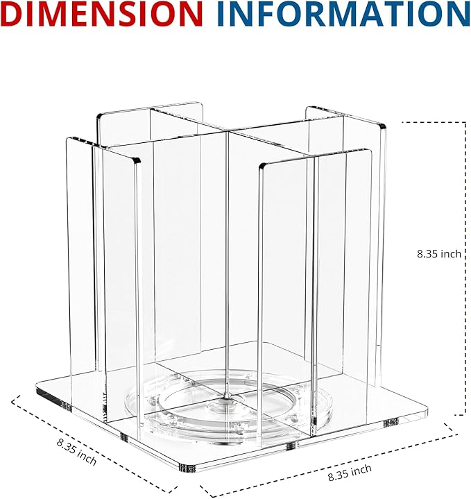 Cup and Lid Holder, 4 Compartment, Square | Rotating Coffee Cup Dispenser Lid Carousel for Restaurant, Buffet, Coffee Station, Bar, Countertop, Clear Acrylic