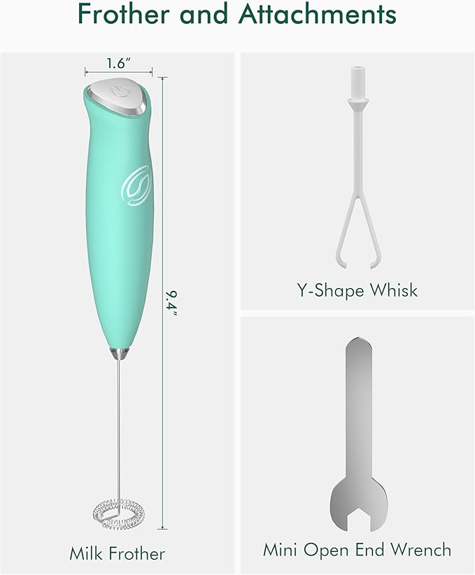Milk Frother Handheld Frother Wand Drink Mixer Handheld Coffee Stirrers Electric Frother for Coffee Mixer Wand with 2 Whisk frother for protein powder coffee frother handheld-Aqua