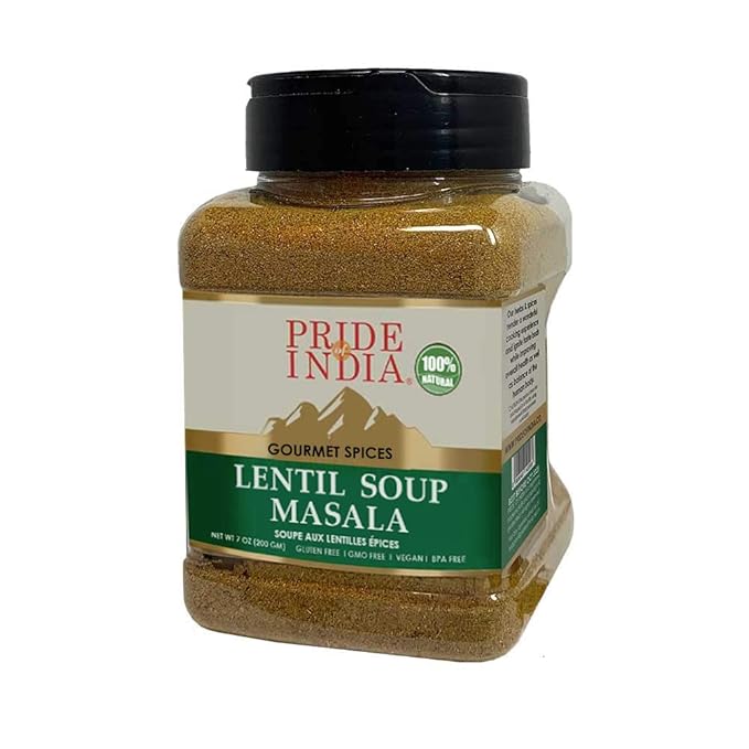 Pride of India - Lentil Soup Masala – Authentic Indian Taste – Spice Blend for Lentil Soups and Stews – Flavorful Mix – Easy to Use – 7 oz. Medium Dual Sifter Bottle- Ideal for Vegans & Vegetarians