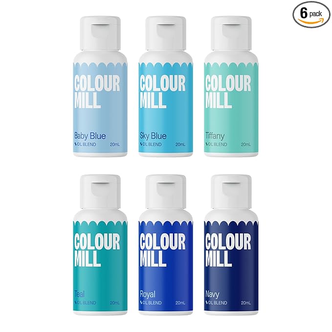 Colour Mill Oil-Based Food Coloring, 20 Milliliters Each of 6 Colors: Baby Blue, Navy, Royal, Sky Blue, Teal and Tiffany