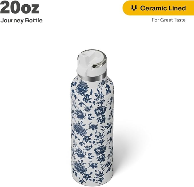 RTIC 20oz Journey Bottle Metal Stainless Steel Vacuum Insulated, BPA Free, Reusable, for Water, Hot and Cold Drinks, Travel, Sports, Camping, Blue Bouquet