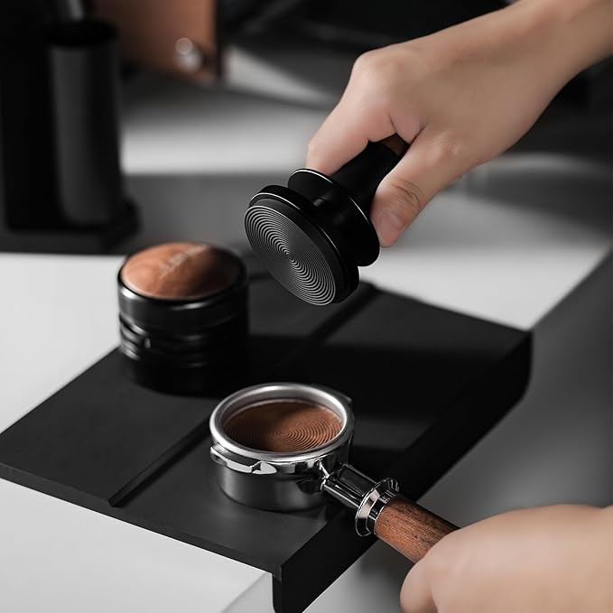 MHW-3BOMBER 58mm Espresso Coffee Tamper with Three Spring Loaded Calibrated Tamper 30lbs Espresso Hand Tamper with Sound Feedback Titanium Coating Black T6176T-OS