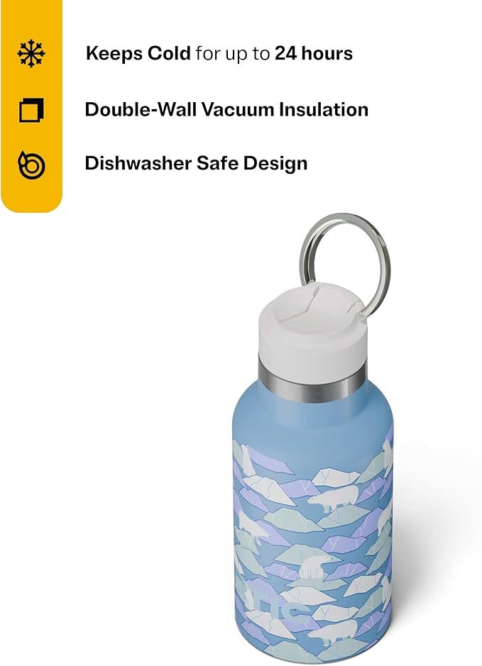 RTIC Little Journey Bottle with Straw, Insulated, Stainless Steel, Metal, Double Wall Vacuum-Insulation, Ceramic-Lined, Leak-Proof Lid, BPA-Free Water Flask for Sports, Travel, Polar Ice