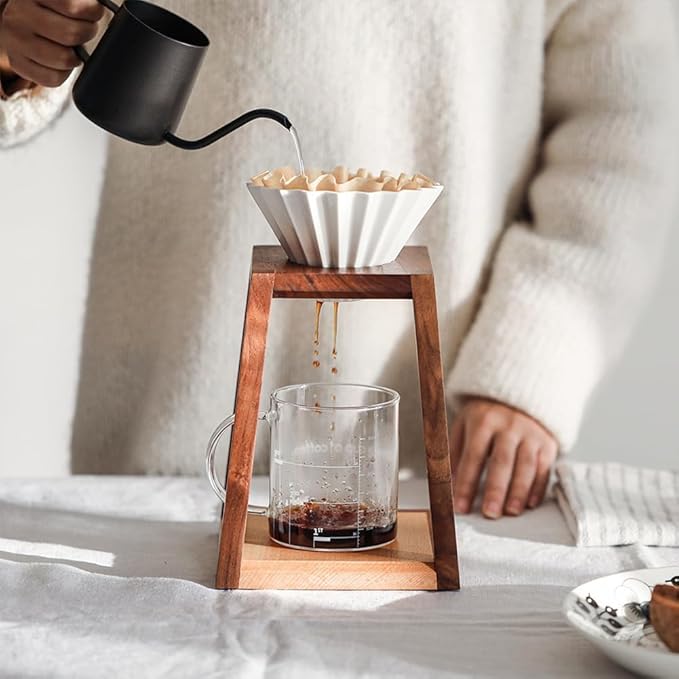 watchget Pour Over Coffee Station Coffee Dripper Stand Wooden Drip Station Pour Over Coffee Maker Stand Filter Holder