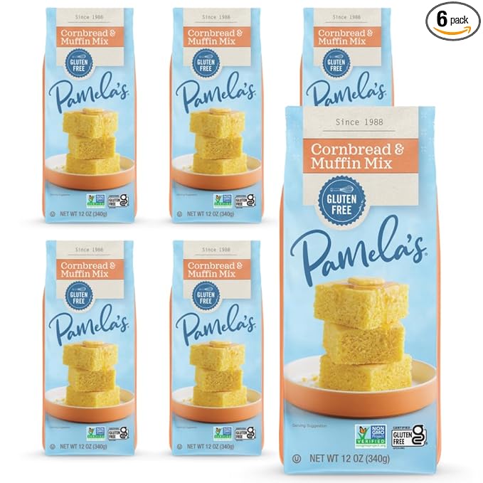 Pamela's Gluten Free Cornbread & Muffin Mix, Organic Corn, 12 Ounce Bag (Pack of 6)