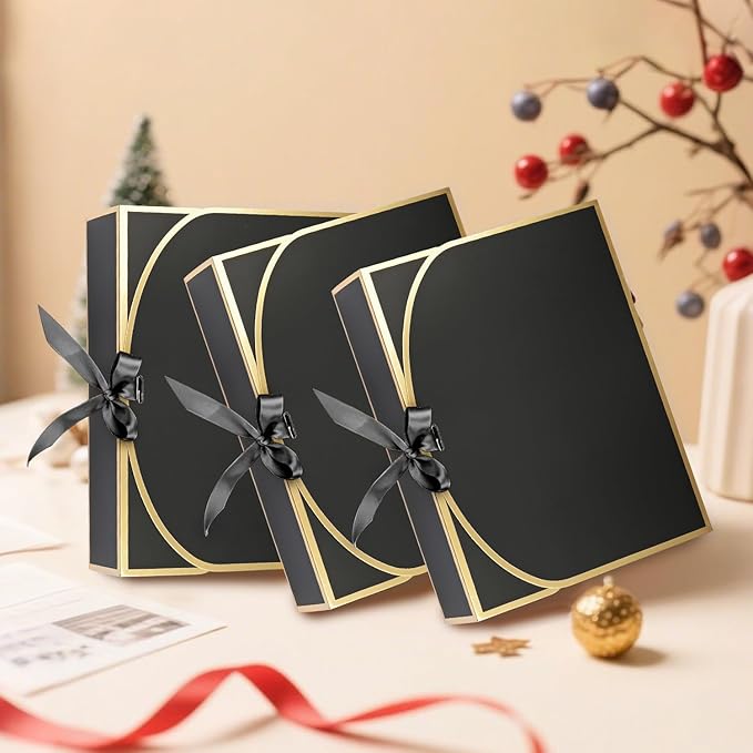 10Pack Black Gift Boxes, 10.6x7.8x3.1Inch Bridesmaid Proposal Box with Ribbons, Gift Boxes with Lids for Presents, Mother's Day, Wedding, Groomsmen Proposal, Birthday Party