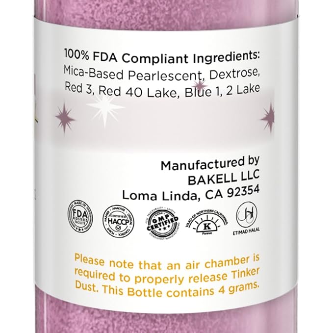 Bakell - Pink Rose Tinker Dust (4g, 1x Mini Spray Pump) Edible Glitter for Food, Desserts, and Beverages!