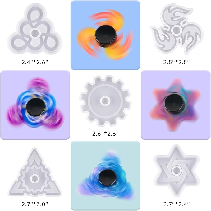 NiArt Fidget Finger Spinner DIY Epoxy Resin Casting Silicone Mold Kit 5 Molds with 10 Bearings Set, Stress Reliever Hand Fidget Toy Gift for Kids and Adults Art Crafts Home Decorations Jewelry (Set A)