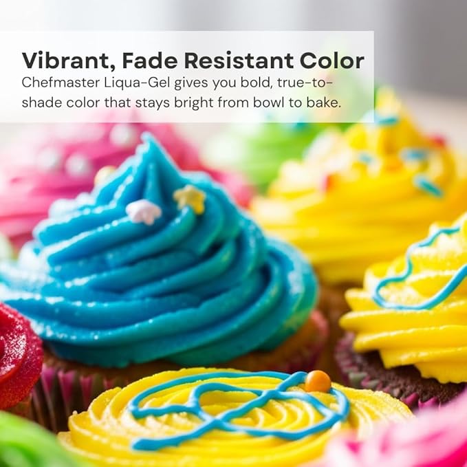 Chefmaster Gold Liqua-Gel® Food Coloring | Vibrant Color | Professional-Grade Dye for Icing, Frosting, Fondant | Baking & Decorating | Fade-Resistant | Easy-to-Use | Made in USA | 2.3 oz