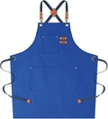 AFUN Chef Aprons for Women Men with Large Pockets, Cotton Canvas Cross Back Water Repellent Work Apron, Size M to XXL (Royalblue)