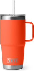 YETI Rambler 25 oz Tumbler with Handle and Straw Lid, Travel Mug Water Tumbler, Vacuum Insulated Cup with Handle, Stainless Steel, Papaya