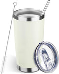 20oz Tumbler Bulk with Lid and Straw, Stainless Steel Double Wall Vacuum Insulated Travel Mug, Powder Coated Coffee Cups for Hot and Cold Drinks,Funny Gifts for Women Men(Cream-coloured,1)