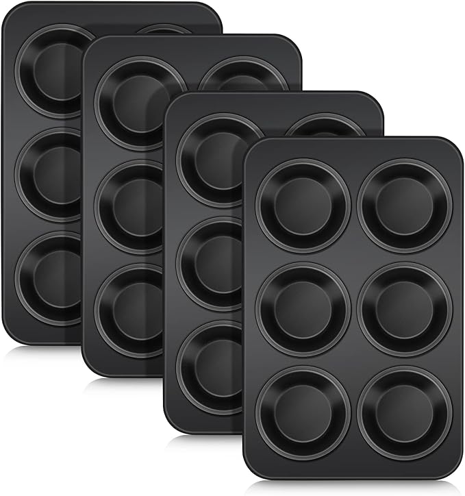 TeamFar Muffin Pan Set of 4, 6 Cup Muffin Tin Cupcake Pan Tray with Nonstick Coating and Stainless Steel Core, for Home/Kitchen Baking, Healthy & Heatproof, Release Easily & Easy Clean