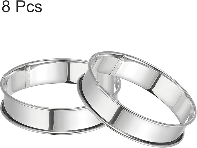 HARFINGTON 8pcs Crumpet Rings 3.94" Nonstick Round Cake Ring Stainless Steel Double Rolled English Pastry Rings for Kitchen Baking Crumpet Dessert, Silver