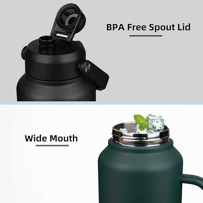 BJPKPK 87oz Insulated Water Bottle with Handle, Large Dishwasher Safe 2/3 Gallon Water Bottle, BPA Free Water Jug, Wide Mouth Metal Water Bottle with Anti-slip Bottom, Keep Cold & Hot,Navy Blue