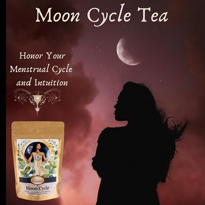 Organic Moon Cycle Herbal Tea for Period Support, Herbal Supplement to Bring Hormonal Harmony to Your Feminine Cycle with Mugwort, Red Raspberry Leaf, Chamomile, 3 oz Bag