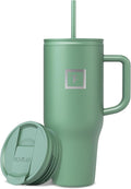IRON °FLASK Co-Pilot Insulated Mug w/Straw & Flip Cap Lids - Cup Holder Bottle for Hot, Cold Drink - Leak-Proof - Water, Coffee Portable Travel Mug - Sage, 32 Oz