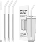Reusable Metal Straws with Silicone Tip for Stanley 30oz,Stainless Steel Drinking Straws for 30oz Tumbler,3 Straight Tubes & 6 Tips& 1 Cleanr Brush (Transparent)