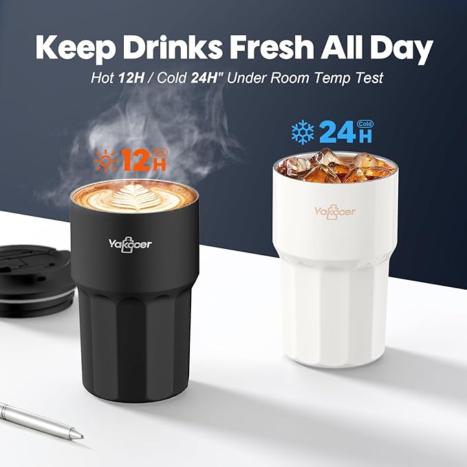 16 oz Coffee Insulated Tumbler with Lid and Flip Straw, Leak-Proof Food Grade 304 Stainless Steel Travel Coffee Mug, Double Wall Vacuum Cup for Hot and Cold Drinks (Gradient Pink)