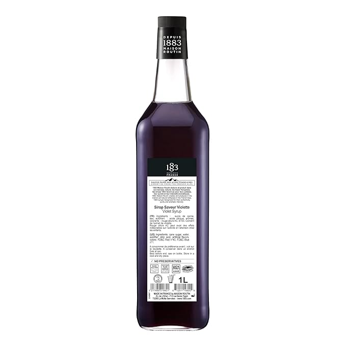 1883 Violet Syrup for Drinks, Made in France, 1 Liter Glass Bottle
