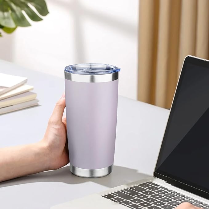 20oz Tumbler with Lid Double Wall Vacuum Insulated Travel Coffee Mug Stainless Steel Thermal Cup Powder Coated Sturdy Coffee Tumbler Bulk for Hot and Cold Beverage (Purple,6)