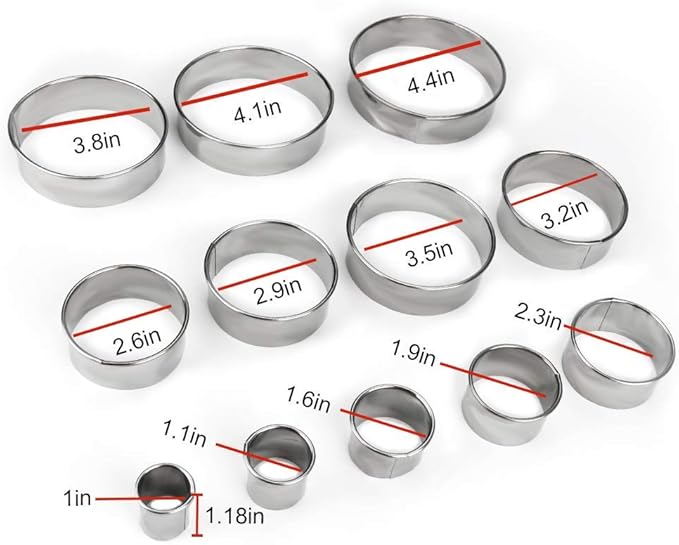12 Pieces Round Cookie Biscuit Cutter Set,Graduated Circle Pastry Cutters,18/8 Stainless Steel Cookie Cutters and Donut Cutter Ring Molds
