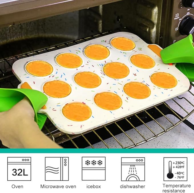 Silicone Muffin Pan,12 Cups Muffin Baking Pan with Handle Reusable Cupcake Baking Pan for Roasting Homemade Muffins, Cupcakes and Egg Bites(COLOR:Beige)