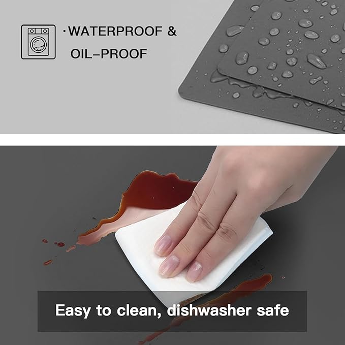 2MM Thick Silicone Countertop Mat, 23.6"x 23.6" Silicone Mats for Kitchen Counter, Nonslip Heat Resistant Mat, Large Kitchen Counter Mats, Waterproof Countertop Protector Light Gray