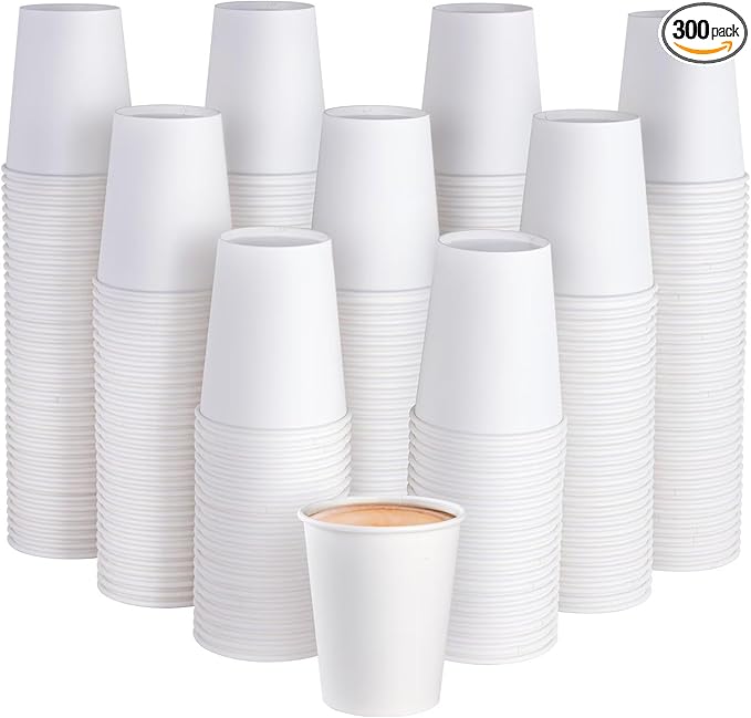 JOLLY PARTY 300 Pack 8 oz Disposable Paper Coffee Cup, Hot/Cold Beverage Drinking Cups for Water, Paper Coffee Cups, White Paper Hot Coffee Cups
