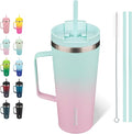 BJPKPK Insulated Tumbler with Handle, 22oz Insulated Tumblers with Lid and Straw, Stainless Steel Metal Water Bottles, Coffee Travel Mugs, Cups, Marshmallow