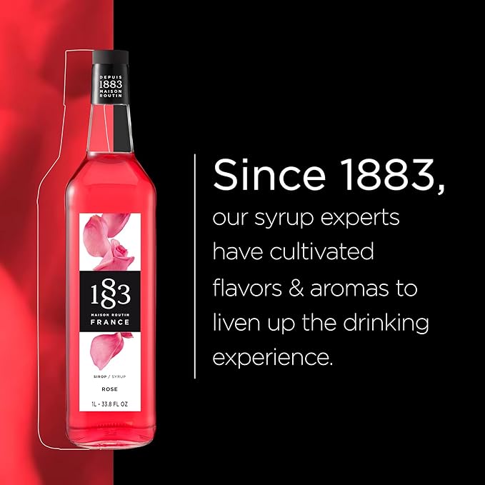 1883 Rose Syrup for Drinks, Made in France, 1 Liter Glass Bottle