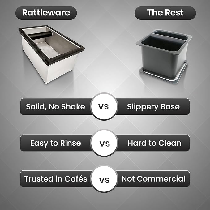 Rattleware Stainless Steel Knock Box | Heavy-Duty Espresso Grounds Container, Welded Bar, Durable and Efficient for Baristas - Quality Coffee Preparation (9.25"x5.5"x4")