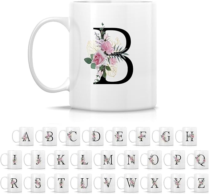 Retreez Initial A-Z Floral Botanical Bouquet Alphabet Monogrammed Monogram Mug 11 Oz Ceramic Tea Coffee Mugs - Appreciation Thank You Wedding Birthday Gifts for her friend coworker sister - B Initial